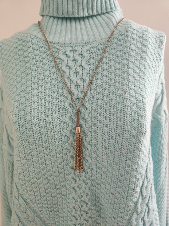 Jewelry - Gold Bar Chain Tassel Fringe Long Pendant Necklace Boho
